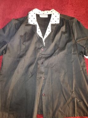 Polka Dot Trim Black Button-Down Shirt